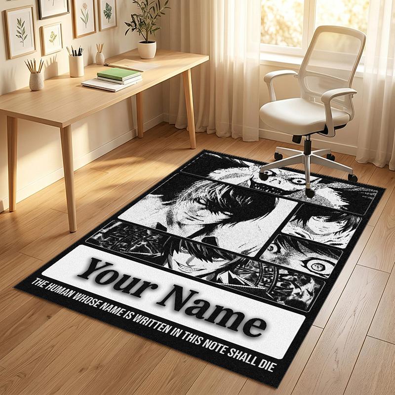 Personalized Crystal Velvet Carpet,Death Note Custom Printed Name, Plush Area Rug For Home Indoor Decor