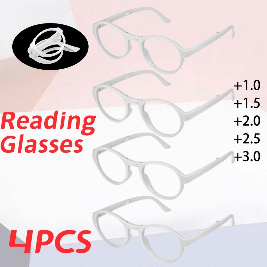 4PCS Folding Reading Glasses with Unisex Portable Lightweight Presbyopic Glasses Anti blue light Strength 1.0x ~ 3.0x