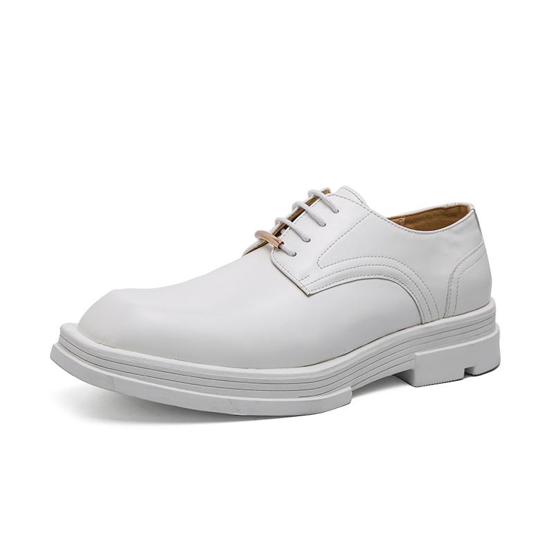 Fashion Spring Leather Platform Thick Soled Oxfords Slip on Street Male Model Shoes Casual Loafers Mens Square Toe Formal Dress Shoes