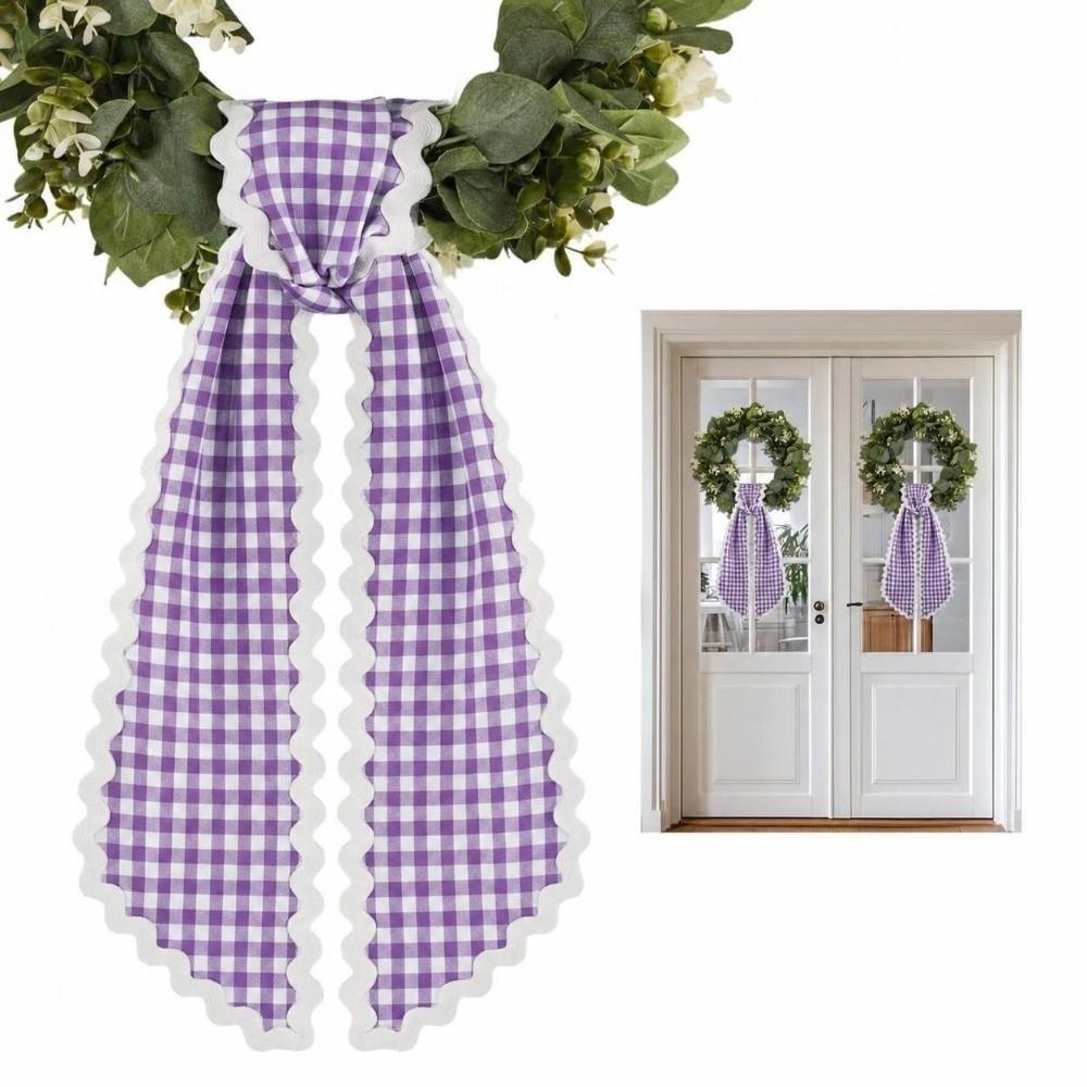 Gingham Canvas Wreath Sashes Cloth Scalloped Wreath Sash New Decorative Sashes Door Decor Bow