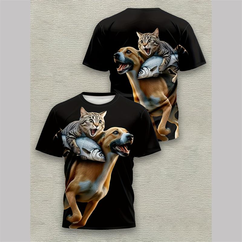 Funny Cat Graphic Tshirt For Men 3d Printed Animal Round Neck Short Sleeved Tee Shirt Kids Summer Casual Streetwear T-shirt