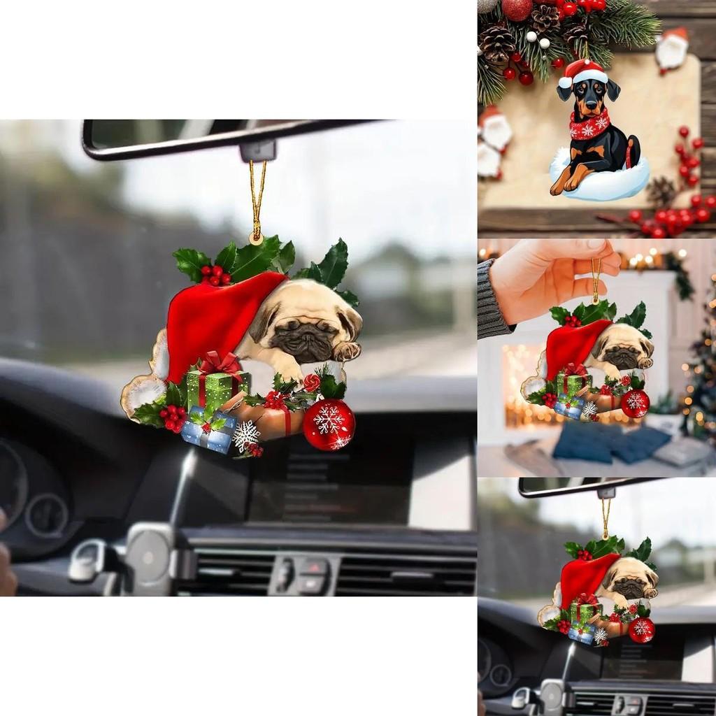 Adorable Acrylic Christmas Hat For Sleeping Dogs Car Rearview Mirror Accessory