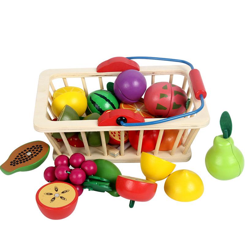 Youlebi Magnetic Wooden Fruit and Vegetable Cutting Toy for Kids - Fun Kitchen Playset