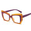 Retro Color Block Cat Eye Flat Top Blue Light Glasses for Women - Fashionable Polygonal Frames