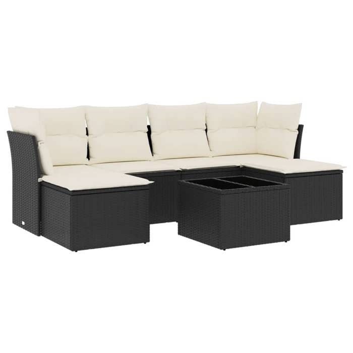 VidaXL Salon de Jardin avec Coussins 7 pcs, Canapés de Terrasse, Ensemble de Meubles de Patio, Mobilier d'Extérieur, Noir 3249855