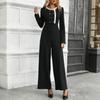 Wind Jumpsuit 2025 New Elegant Temperament Contrasting Long-sleeved Double-breasted Jumpsuit for Women
