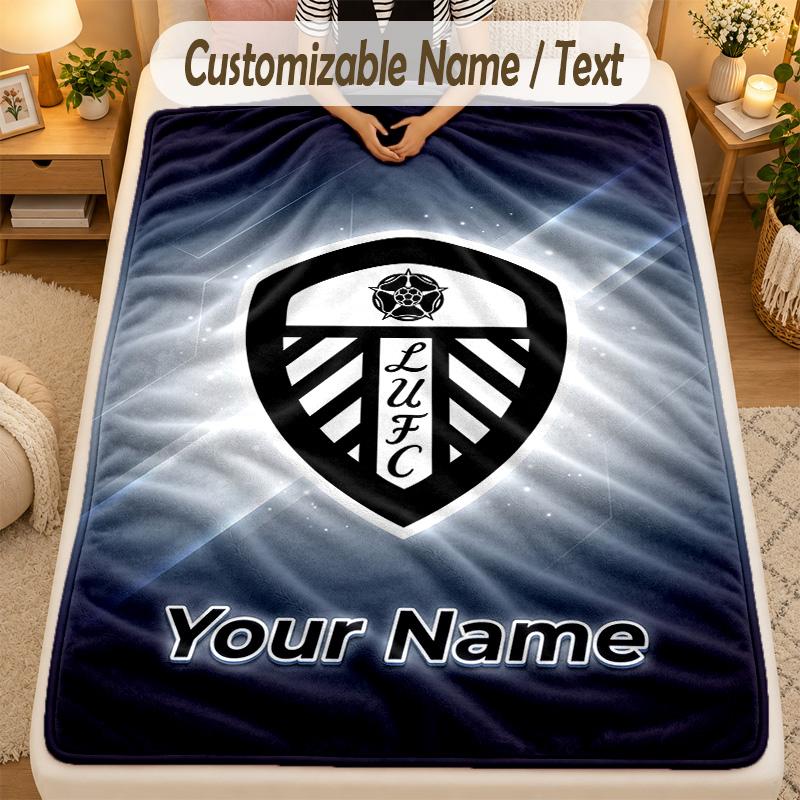 Flannel BlanketLeeds United Custom Name Text Personalized Soft Warm Throw Blanket Home Decor Gift
