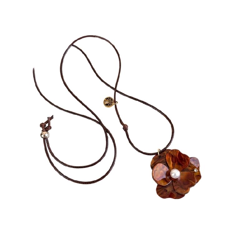 Comfortable Clavicle Chain Lightweight Flower Pendant Necklace Brown Leopard Print Fashion Neck Decoration