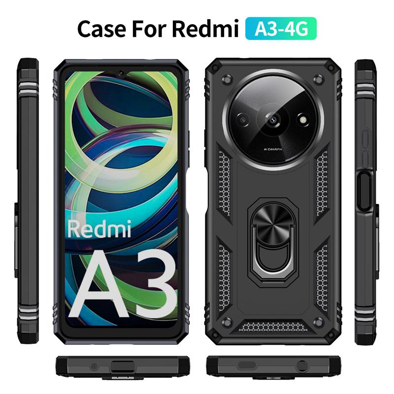 Pro Xiaomi Redmi A3 Pouzdro Magnet Kovový Prsten Stojan Držák Pancéřové Pouzdro na Telefon Pro Redmy A3 A 3 RedmiA3 4G 23129RN51X Nárazuvzdorný Kryt