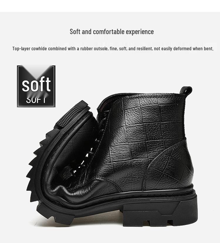 Men's Plus Size Genuine Leather High-Top Martin Boots, Velvet-Lined Winter Work Boots, Snow Boots in Cowhide.