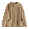 Warm Thermal Sweatshirt Women's Loose Cover-up Design Button Half High Collar Velvet Polyester Full Sleeve Casual Top