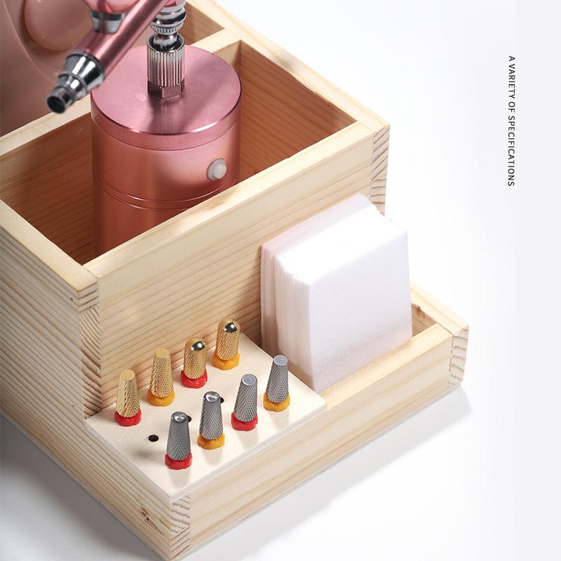 1PC Wood Nail Drill Machine Bits Holder Saving Space for Nail Training Nail Art Accessories DIY Manicure Tools Display Box