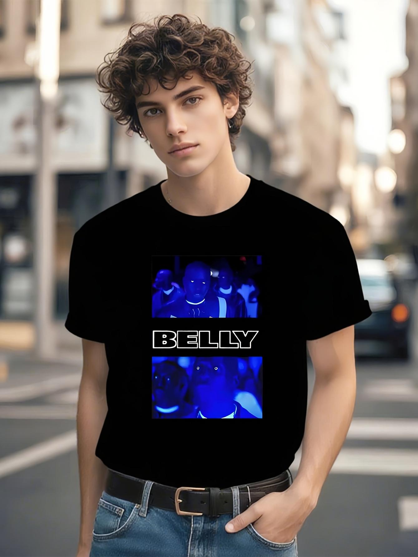 Cotton Tshirt with Neon Blue Belly Graphic Print XL
