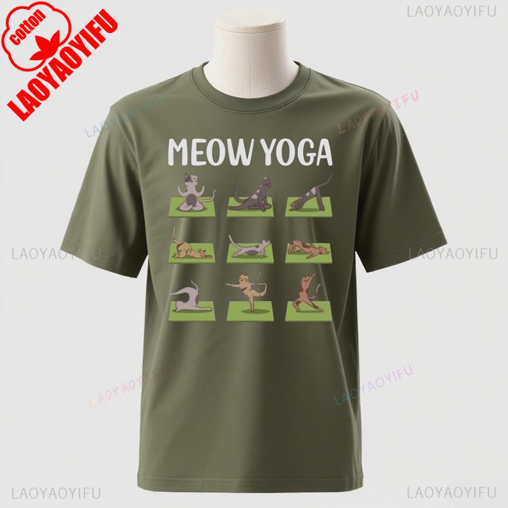 Cat Yoga Shirt Funny Casual Tee Meditation Pilates Asana Wear Gift For Instructor Cat Lover Comfort Fit Yoga Practice Apparel