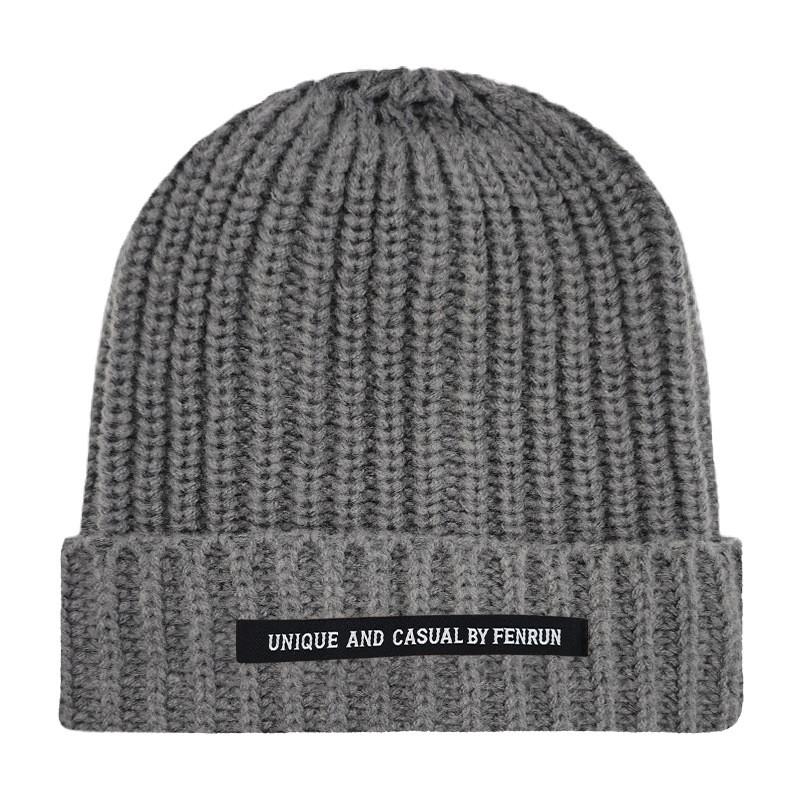 Casual And Unique By Fenrun Letter Print Knitted Hat Thick Striped Warm Cap