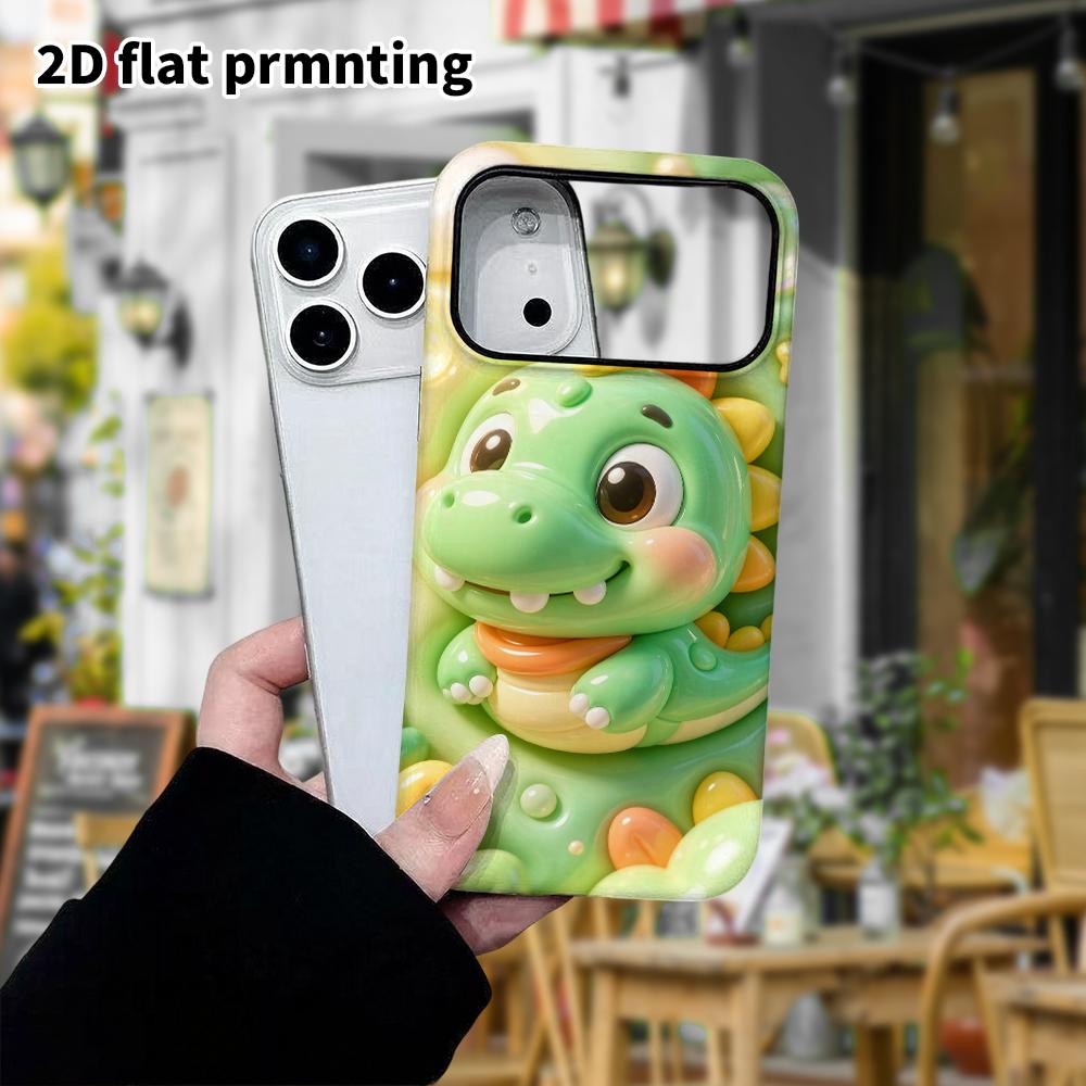 Phone Case: 2D Flat Design Suitable for iPhone 18 17 16 15 14 13 Pro Protective Case, Green Little Dinosaur, Perfect Christmas and Halloween Holiday G