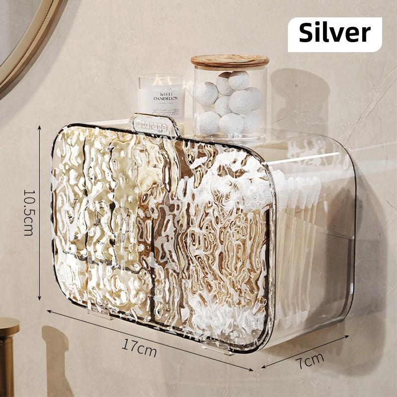 Boîte de rangement murale transparente pour maquillage, avec couvercle, pour cotons, cosmétiques, accessoires de salle de bain