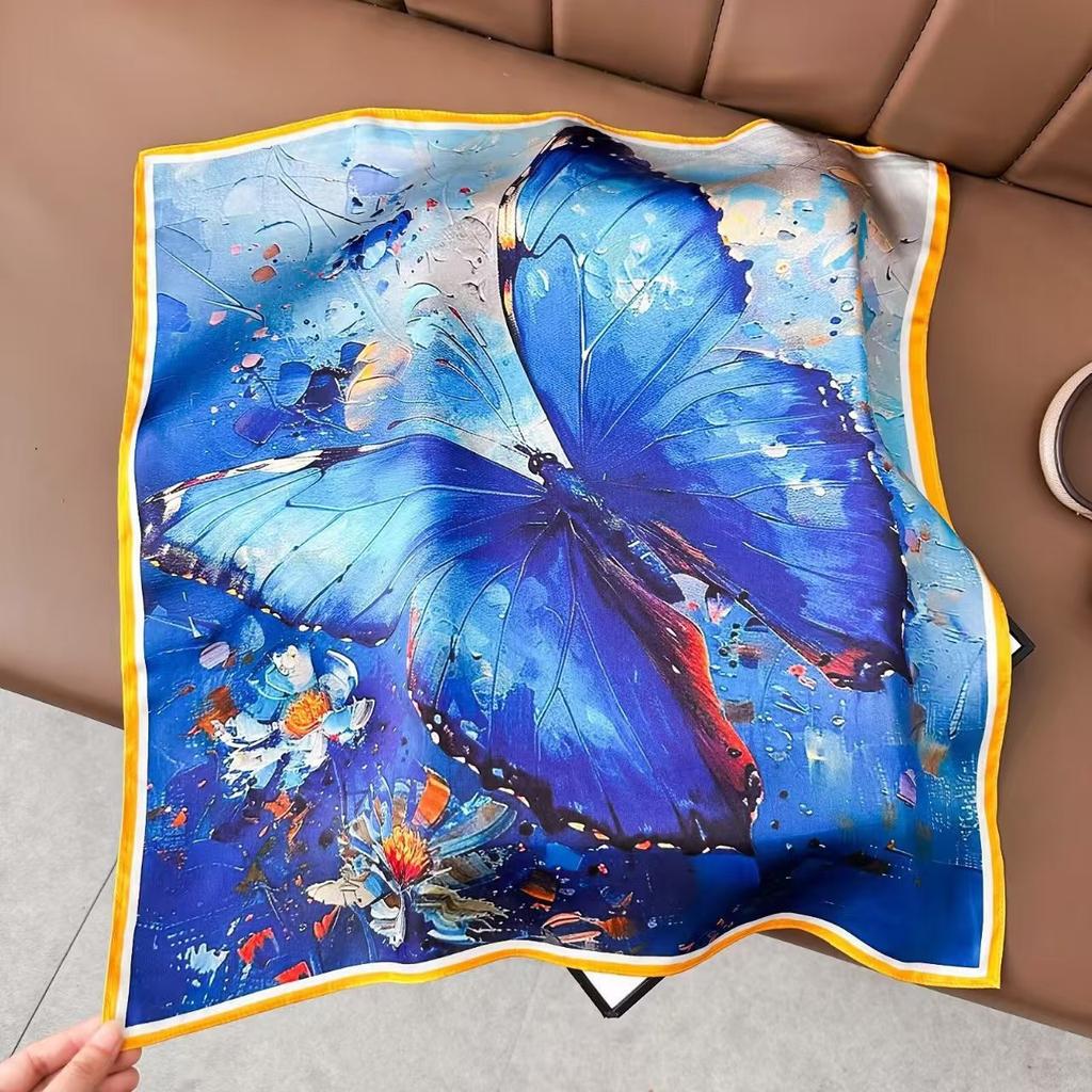 New Silk Silk Scarf Women's Spring Fashion Elegant Peony Plain Crepe Satin Silk Scarf 100% Mulberry Silk Square Scarf 53 Silk Scarf