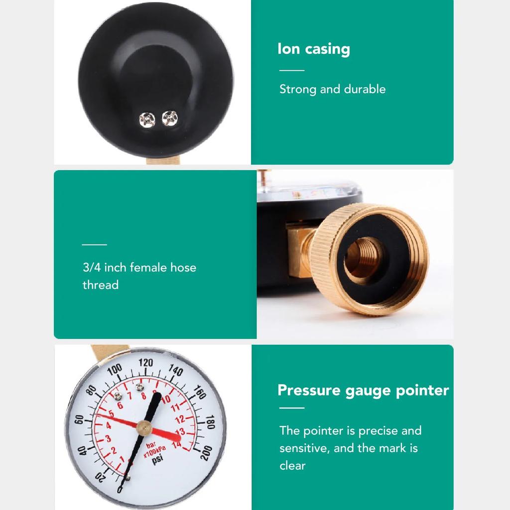 2- 1/2'' Pressure Gauge Water Pressure Gauge 3/4'' Female Hose Thread 0-200 PSI 0-14bar with Red Pointer High Precision