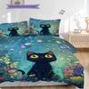 Black Cat Pattern Bedding Quilt Set Quilt Cover Pillowcase Home Decoration Birthday Gift (1 * Duvet Cover + 2 * Pillowcase, Without Core)