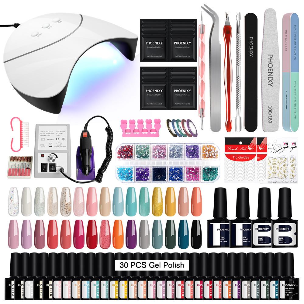 

Комплект гель-лака для ногтей PHOENIXY, гель-лак, 36 Вт, лампа для ногтей, сушилка для ногтей, фреза для ногтей, верхнее базовое покрытие, гель-лак, набор инструментов для дизайна ногтей «сделай сам», набор инструментов для маникюра Set 01
