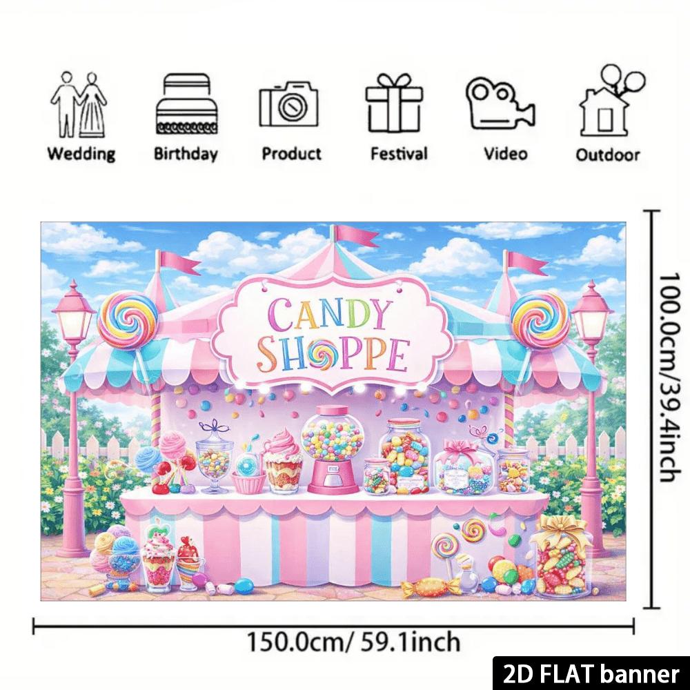 2D Flat Banner - Candy Store Theme Party Background Fabric Perfect for Indoor or Outdoor Celebrations