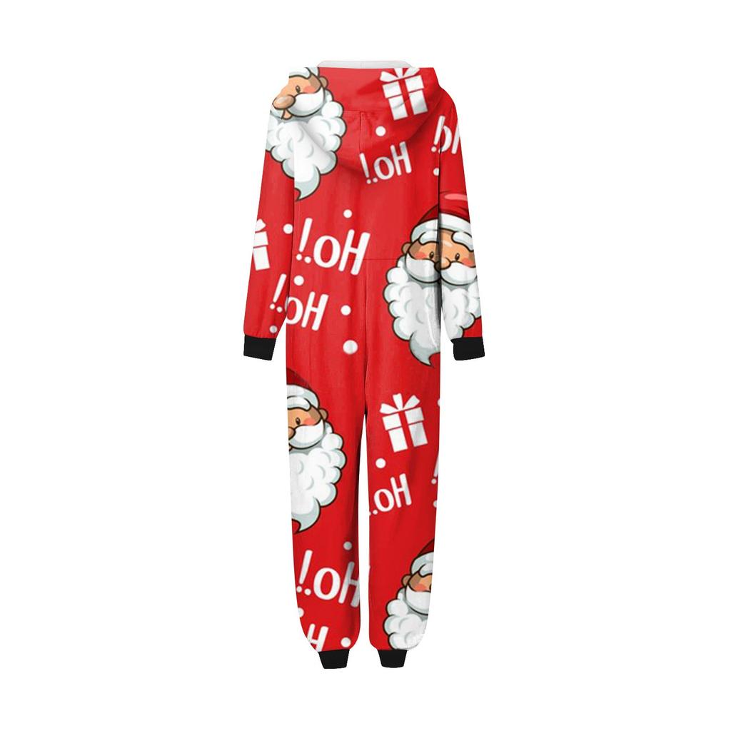 Christmas Print Family Matching Hooded Long Sleeved Zippered Jumpsuit Set