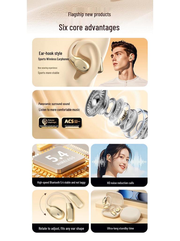 Multilingual AI Translation Bluetooth Earphones with Long Battery Life for Over-Ear Sports Use