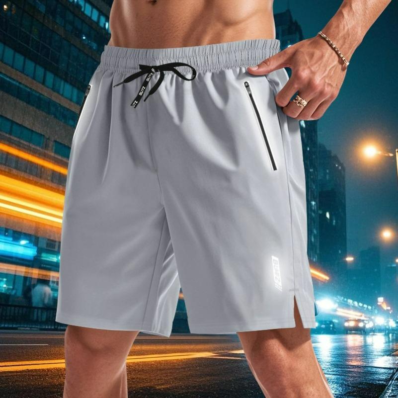 Men's Micro-elastic Night Running Luminous Functional Quick-drying Beach Sports Casual Shorts Five-point Pants Men