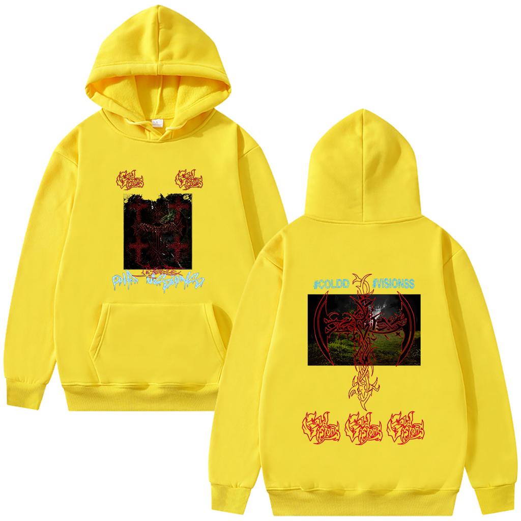 Rapper Drain Gang Bladee Cold Visions Album Graphic Hoodie Ecco2K Yung Lean Print Sweatshirt Unisex Fashion Hip Hop Hoodies