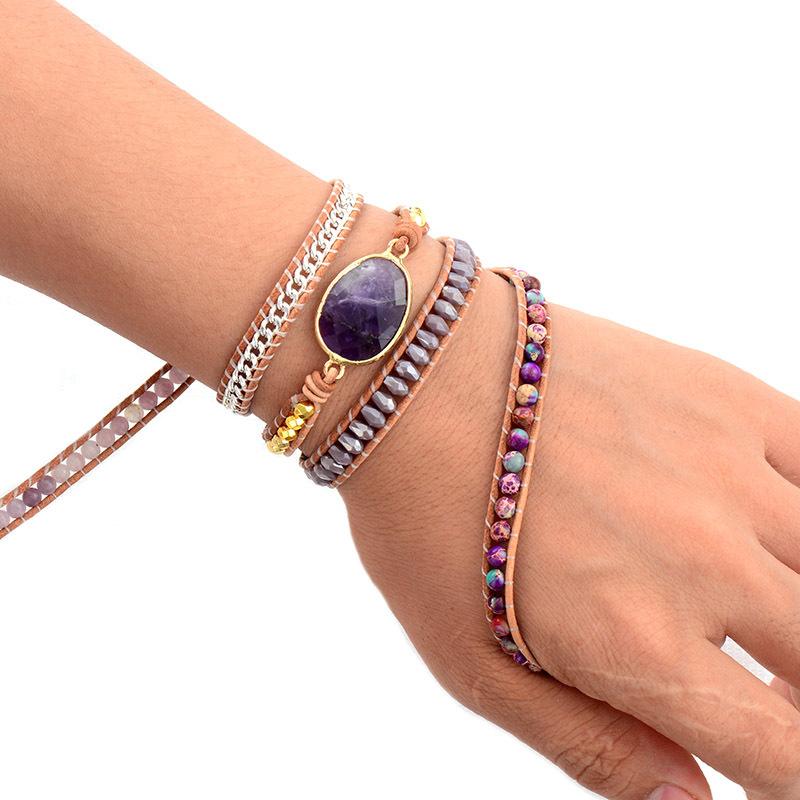 Natural stone amethyst multi-layer leather hand-woven winding bracelet bracelet jewelry Bohemian