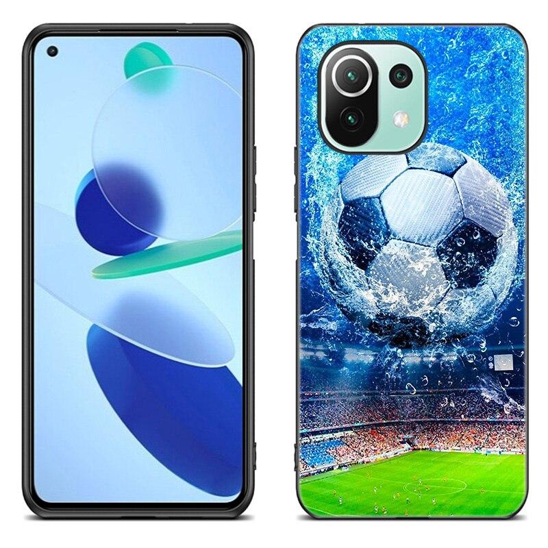 Fire Football Soccer Ball Case For Xiaomi Mi 11 Lite NE 11i 10T 11T Pro A2 A3 Lite POCO F3 M3 M4 C31 X3 Pro NFC GT Black Cover