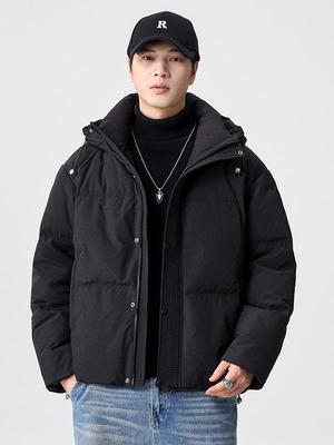 Men's American Retro White Duck Down Jacket, Winter 2026 New Arrival, Hooded, Loose Fit, Plus Size, High-End.