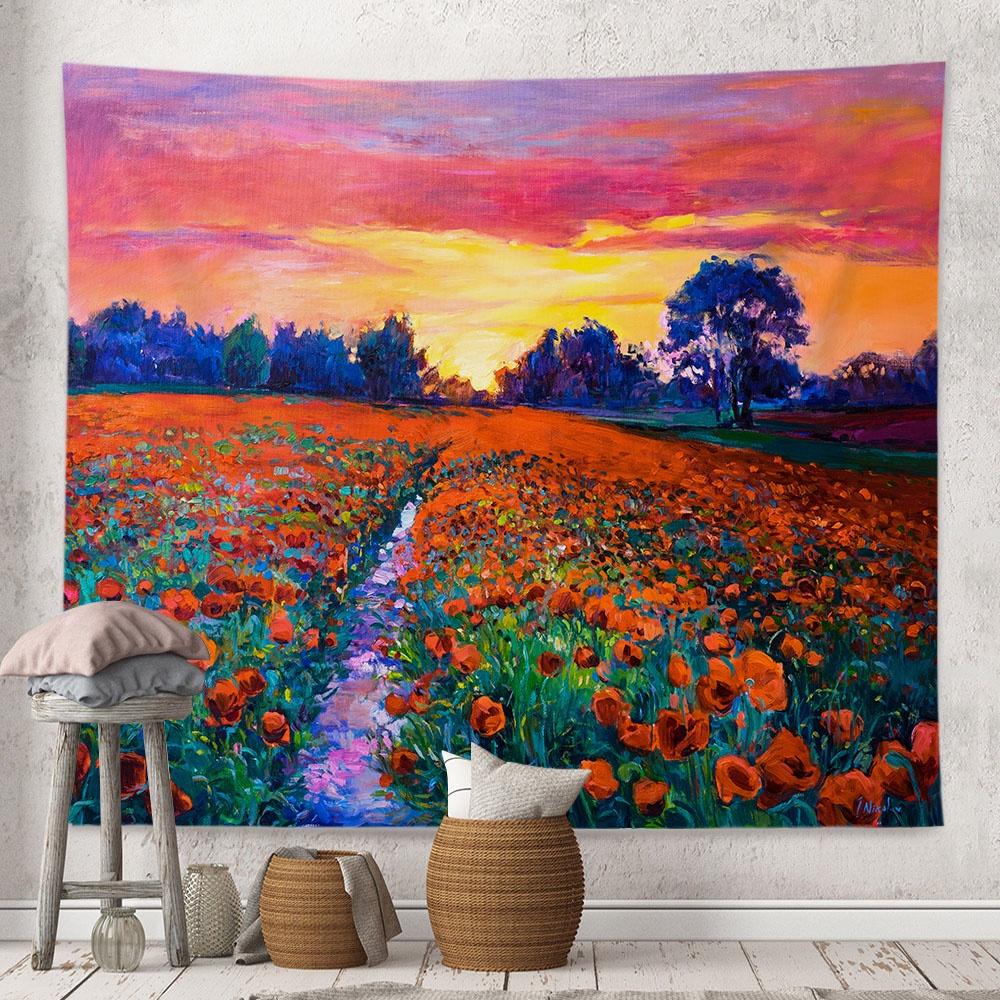 Wall Hanging Tapestry Sunflower Lavender Oil Painting Landscape Room Decoration Background Cloth