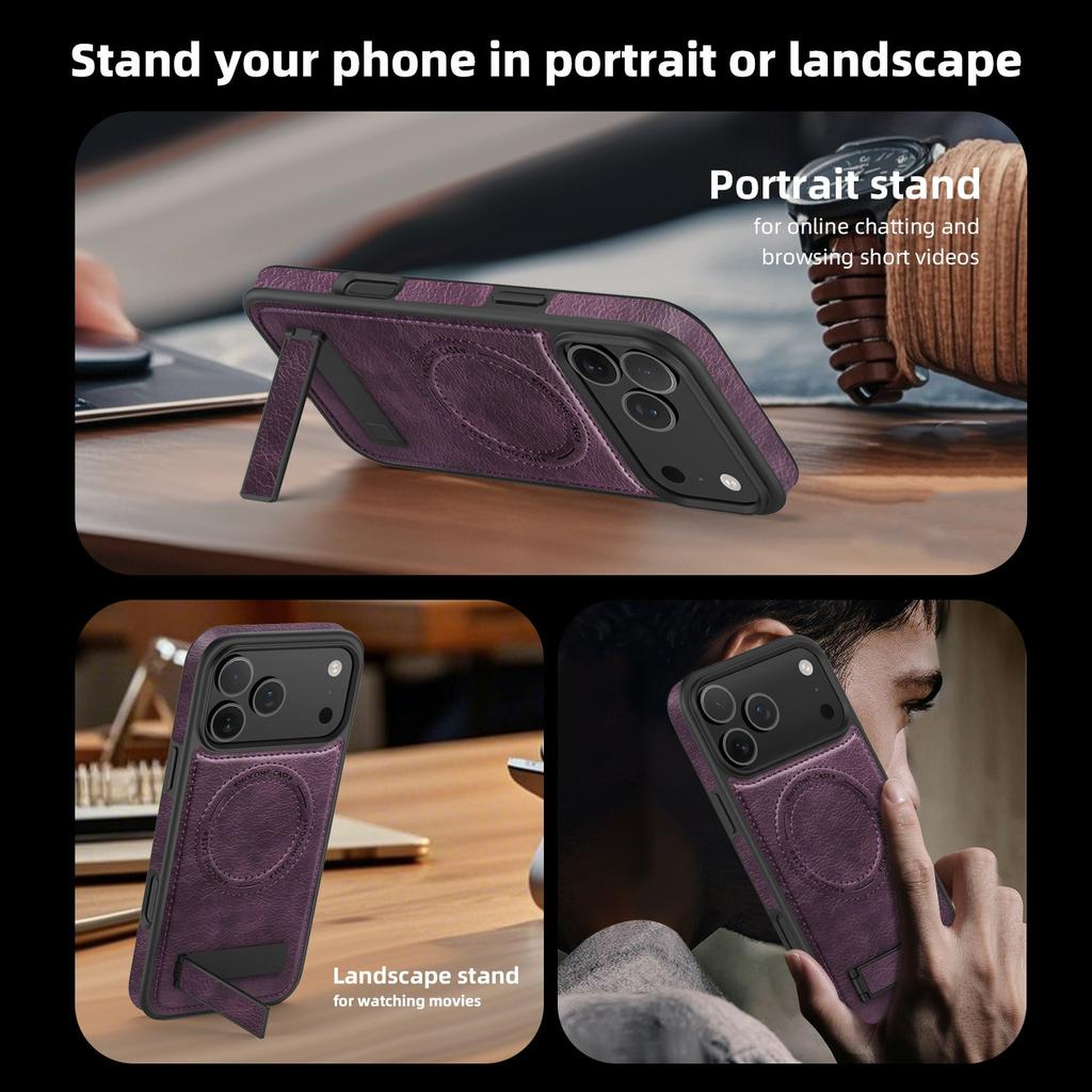 Etui do iPhone 17 Pro Max Kompatybilne z MagSafe Podpórka Skórzany Tylny Pokrowiec na Telefon