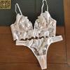 French Lace Flowers Embroidery Bra Set Sexy Deep V Push Up Bras Women Ultra Thin Underwear With Thongs Set Breathable Lingerie