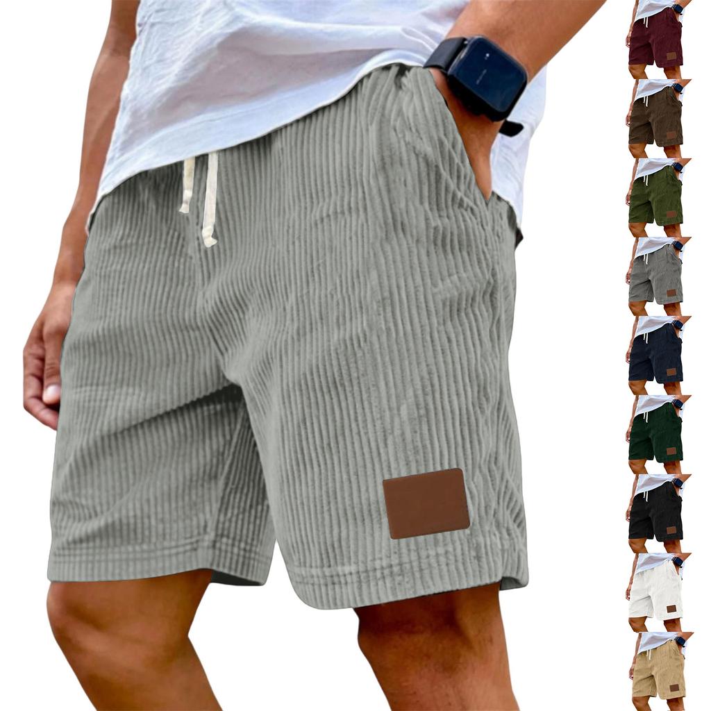 Men's Casual Shorts With Elastic Waist Drawstring And Corduroy Fabric, Stylish Design