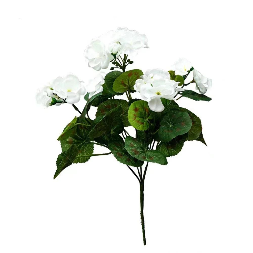 2 Pcs 12.6inch Artificial Geranium Bush UV Resistant Nonwoven Garden Plants Bush No Upkeep Required for Indoor Home Floral Decor