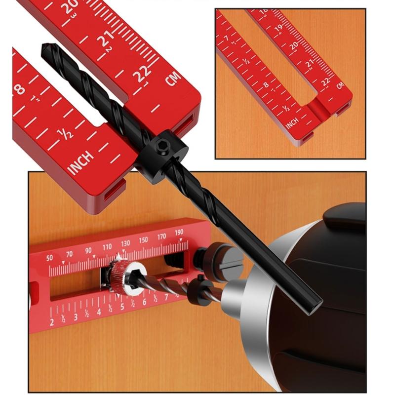 Woodwork Drill Locators Tool, Adjustable Positioning Ruler for Cabinet Drawer Installation Accurate Hole Placement Guide