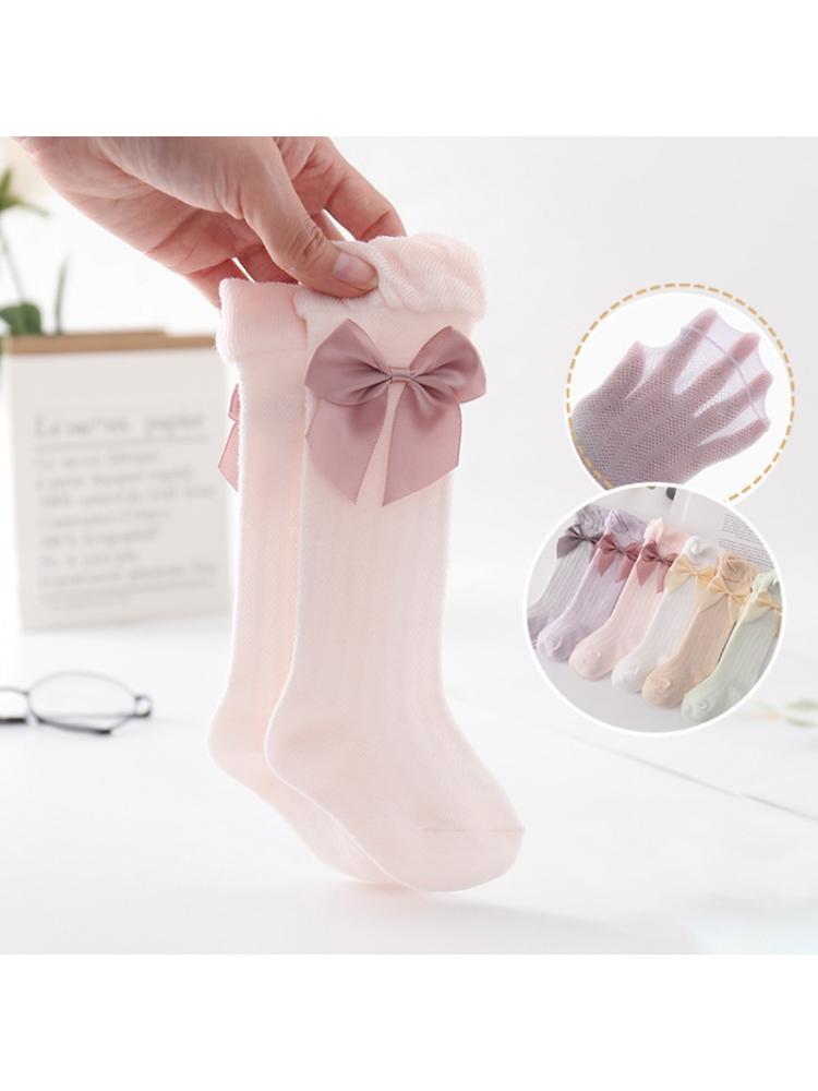 Baby Girls Summer Thin Mesh High Tube Socks Bow Anti-Mosquito Over Knee Stocking