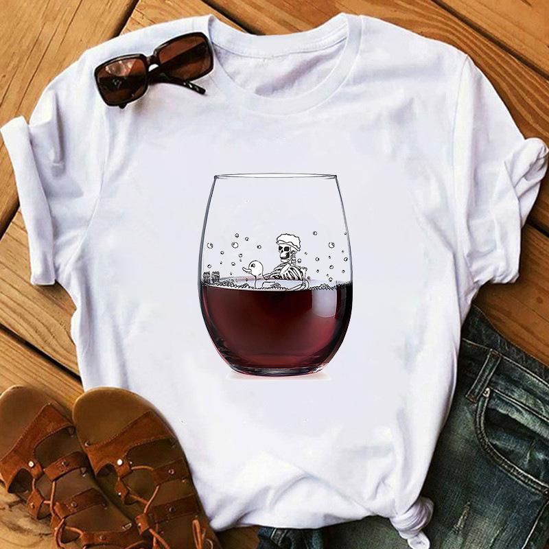 New Red Wine Glass Girls Printed Tshirt Summer Short Sleeve Unisex and Women Short Sleeve Tshirt Oversized T Shirt  Harajuku Tops