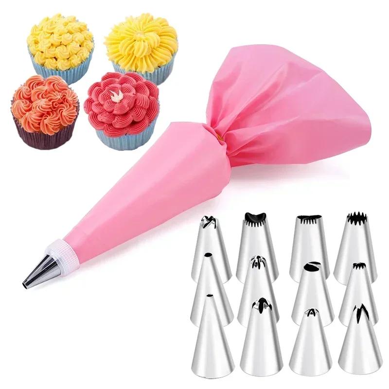 

6-24 Pcs Set Pastry Bag and Stainless Steel Cake Nozzle Kitchen Accessories For Decorating Bakery Confectionery Equipment