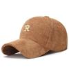 3D Embroidered 'R' Letter Corduroy Baseball Cap Solid Color Adjustable Strap Sunscreen Hat Breathable Sun Hat Outdoor Sports