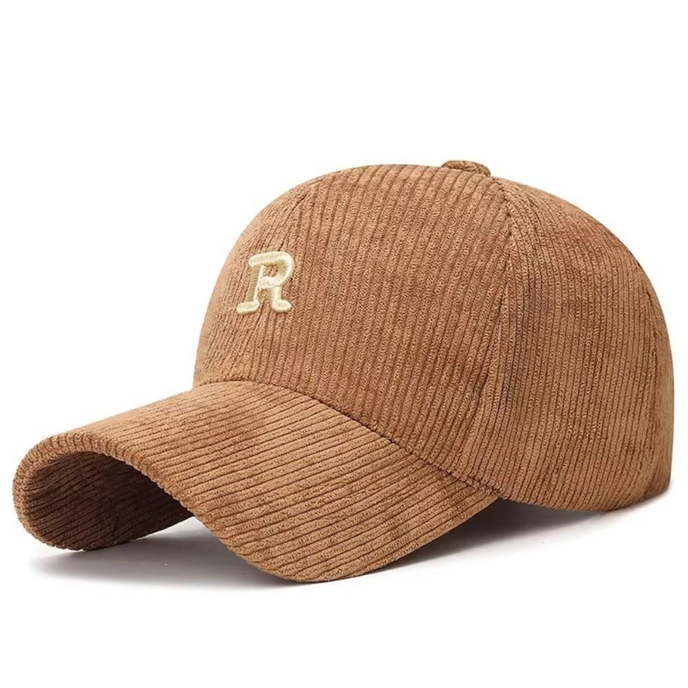 3D Embroidered 'R' Letter Corduroy Baseball Cap Solid Color Adjustable Strap Sunscreen Hat Breathable Sun Hat Outdoor Sports