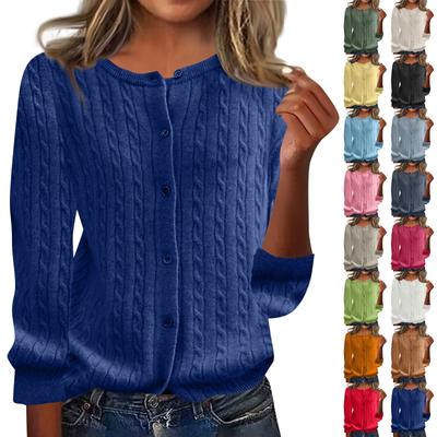 Damesmode Eénrijige Cardigan Effen Kleur Knoop Gebreid Casual Top