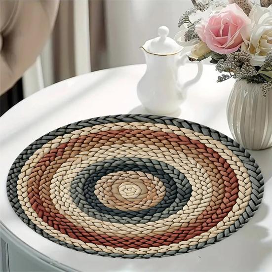 Mantel Grueso Diseño Circular Estilo Bohemio Mantel Aislamiento Térmico Impermeable al Aceite Mantel de Mesa Costura Reforzada Mantel Decoración de Comedor