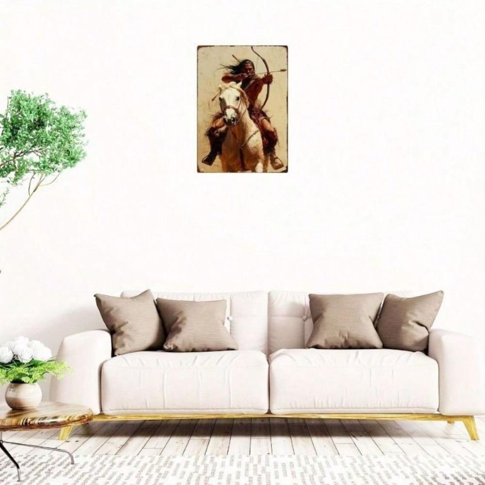Metal Indian Rider Horse Wall Art Vintage 2D Design 12x8 Inch Outdoor Decor