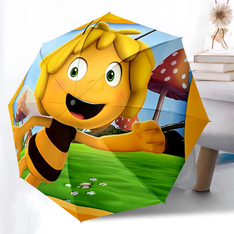 Maya the Bee Print Automatic Umbrella, 8 Rib Iron Frame, Plastic Handle, Suitable for Outdoor Travel &Daily , Ideal Gift