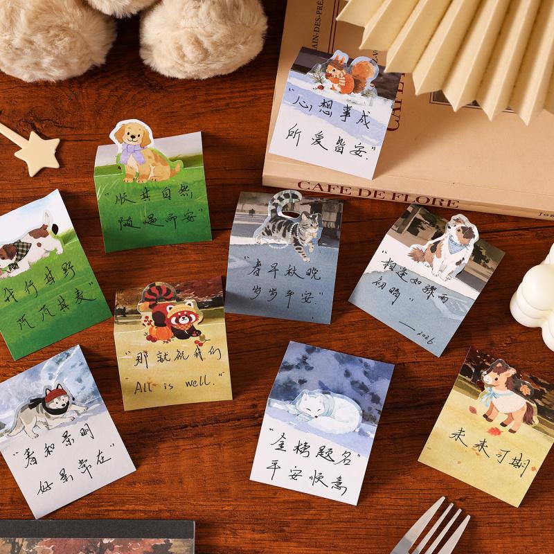 90 Sheets Cute Cat & Dog Pattern Writable Tearable Decorative Sticky Notes, Cartoon Pet Memo Pads, Journal DIY Collage Material