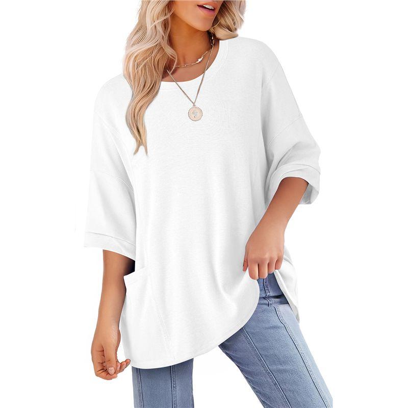 US Shiying Simple and Versatile V-neck Short sleeve T-shirt Women 2025 Summer New Solid Loose Pullover Women